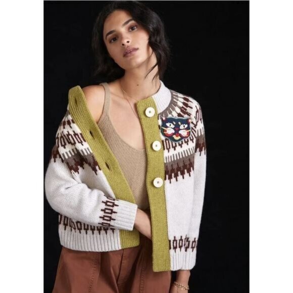 NWT $190 Anthropologie x The Reeds Fair Isle CAT Wool Cardigan Sizes XS & PXS - Picture 2 of 12